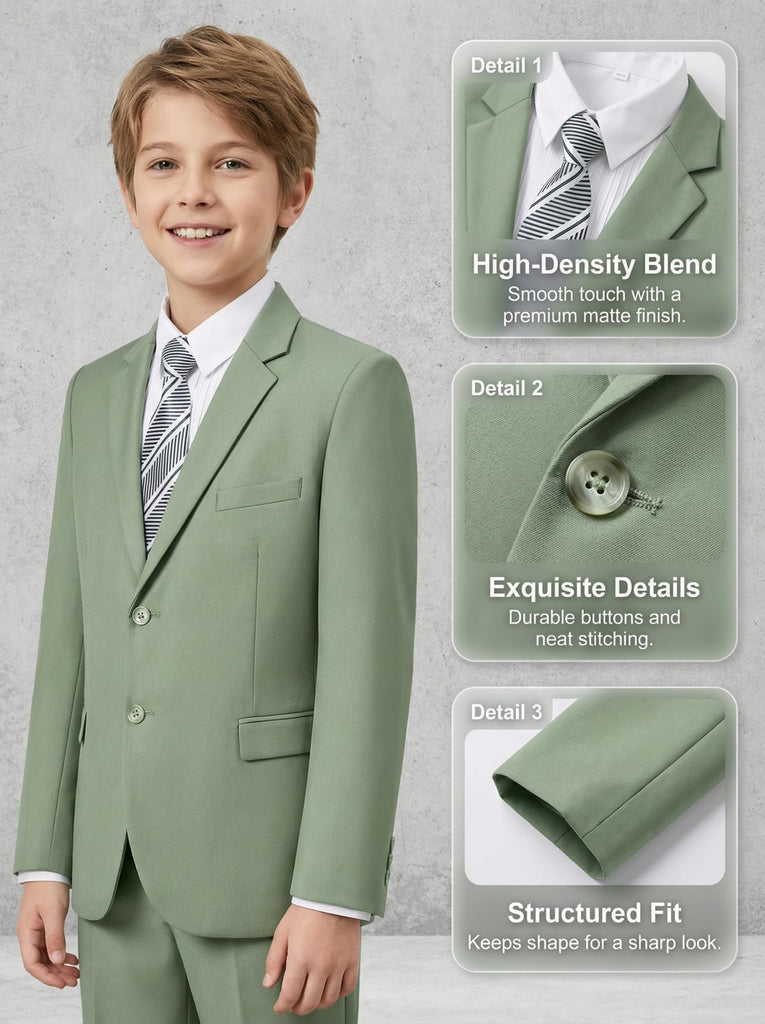 Boys Formal Suits Kids Tuxedo Suit Blazer Pants Set Sage Green
