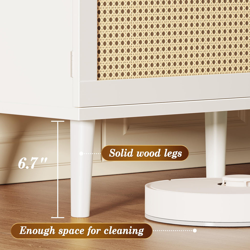 TV Stand for 65 Inch TV, Entertainment Center with Adjustable Shelf, Rattan TV Console with 2 Cabinets, Media
