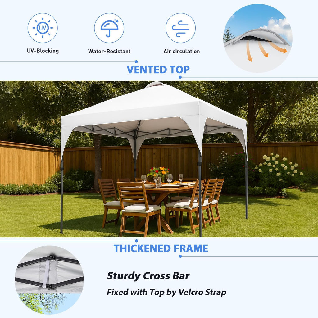 Pop Up Canopy, 10x10 FT Instant Outdoor Canopy Tent with Carrying Bag, 3 Adjustable Heights