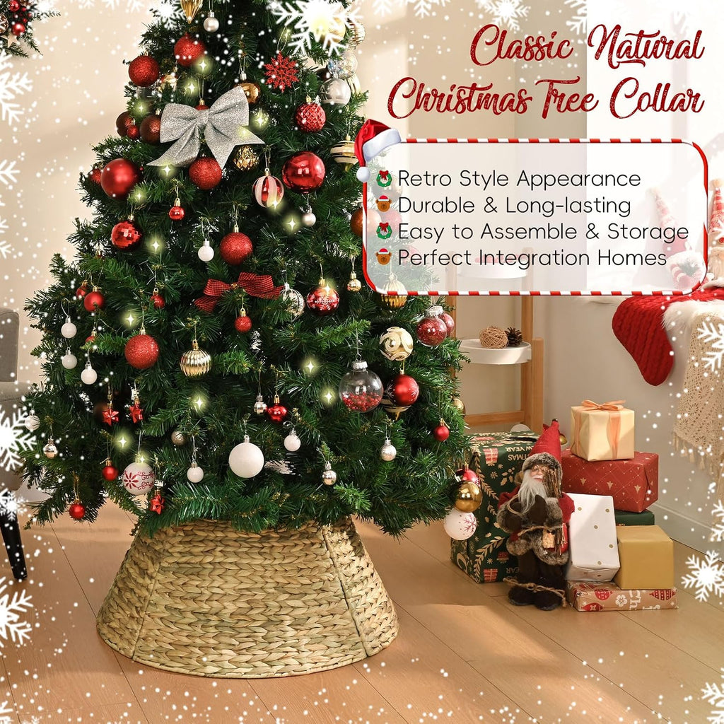 Handcrafted Farmhouse 24in Christmas Nat. Woven Tree Skirt & Base Cover