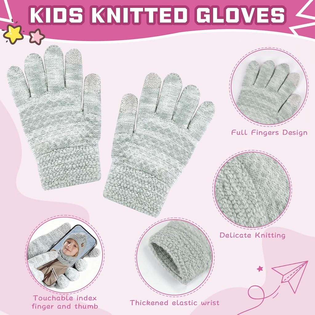 Kids Winter Hat Gloves Scarf Set, Girls Boys Hats Beanie with Pom