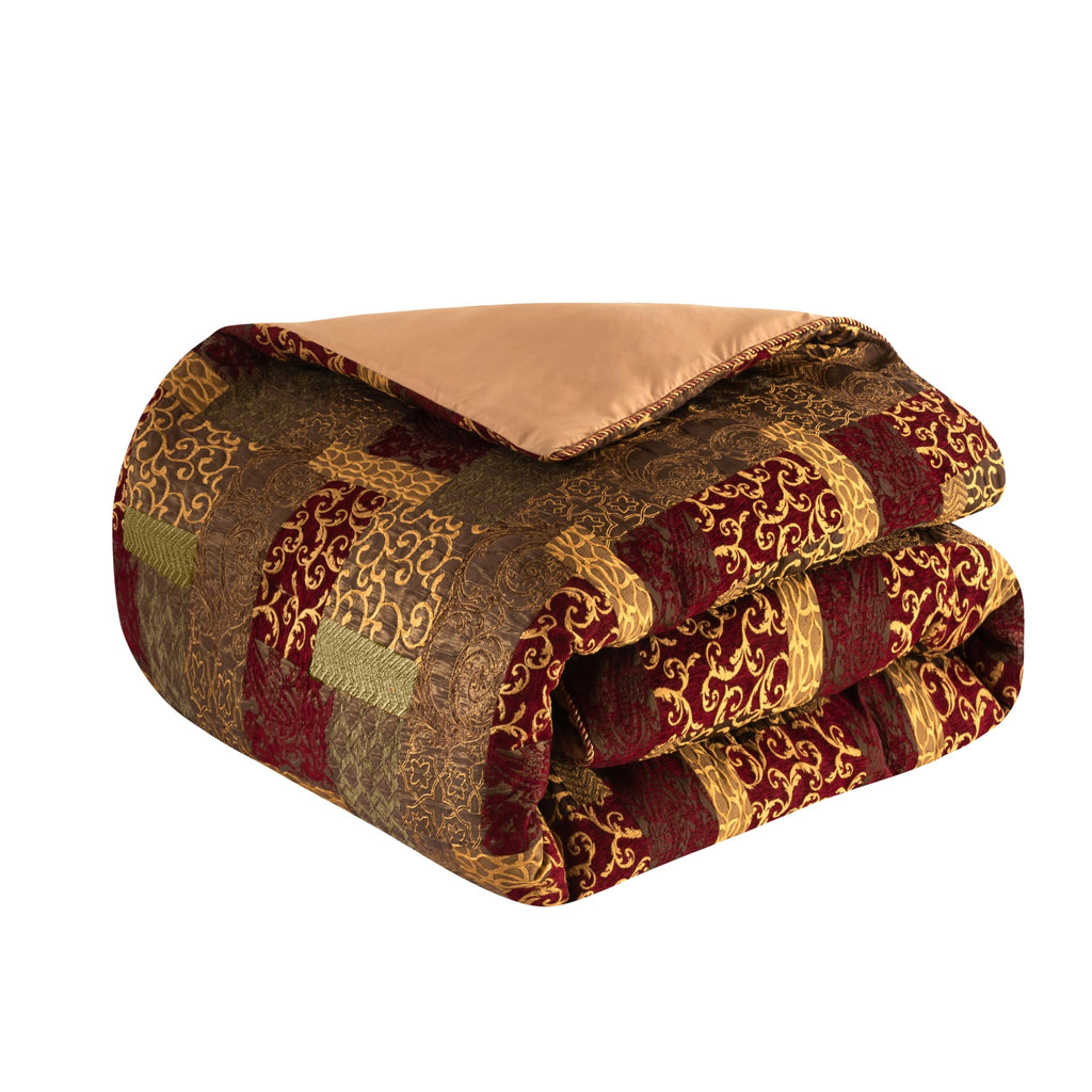 9-Piece Traditional Patchwork Comforter Set, Red Gold