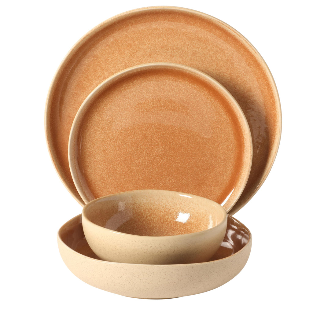 Manila Bay 16-Piece Stoneware Dinnerware Set, Service for 4, Reactive Glaze Modern Artisan Plates, Bowls &