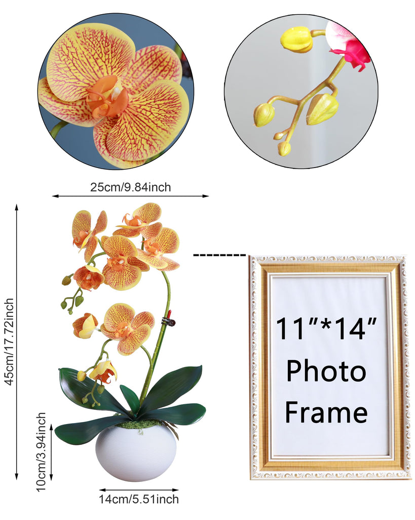 17" Orange Artificial Orchids that Look Real with Pot Fake Orchid in Vase Artificial Flowers Decor Indoor Office