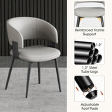Modern Dining Chairs Set of 2, Faux Leather Upholstered Kitchen Chairs with Curved Back and Metal Legs