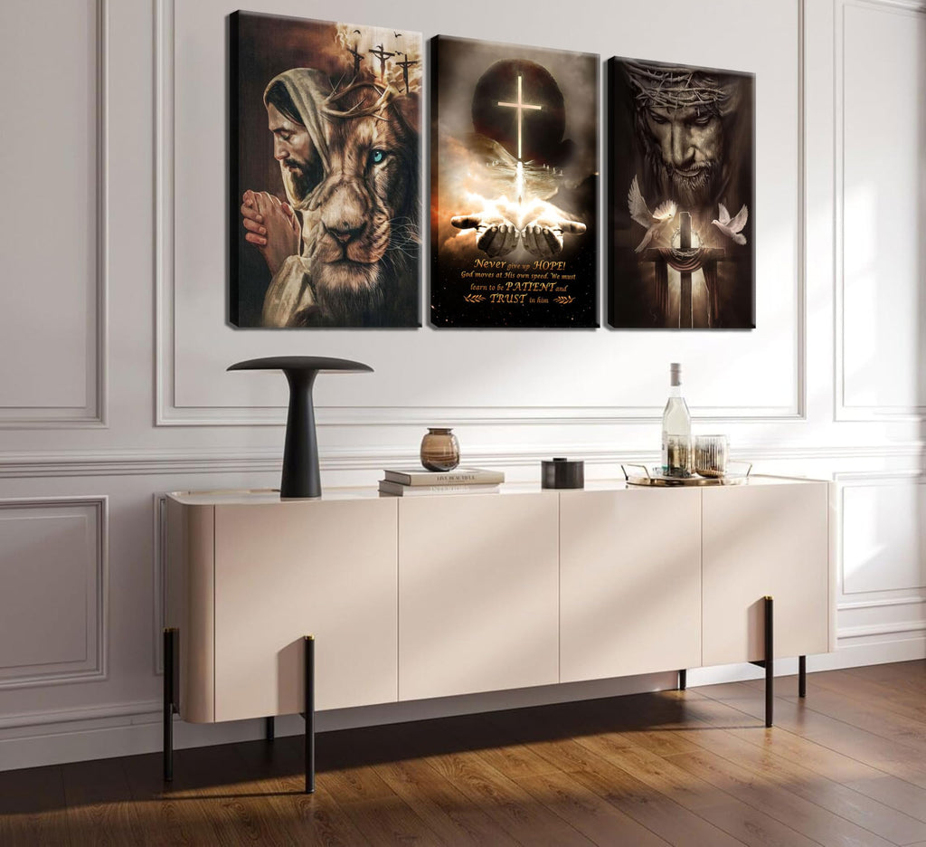 Jesus Lion of Judah Wall Art, Christian Cross Faith Wall Decor, 16x24 in