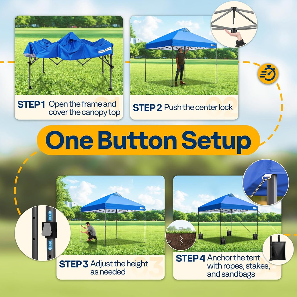 10x10ft Pop Up Canopy Tent One Push Setup Outdoor Portable Shelter Tent Heavy Duty with Wheel Carry Bag and 4 Sandbags