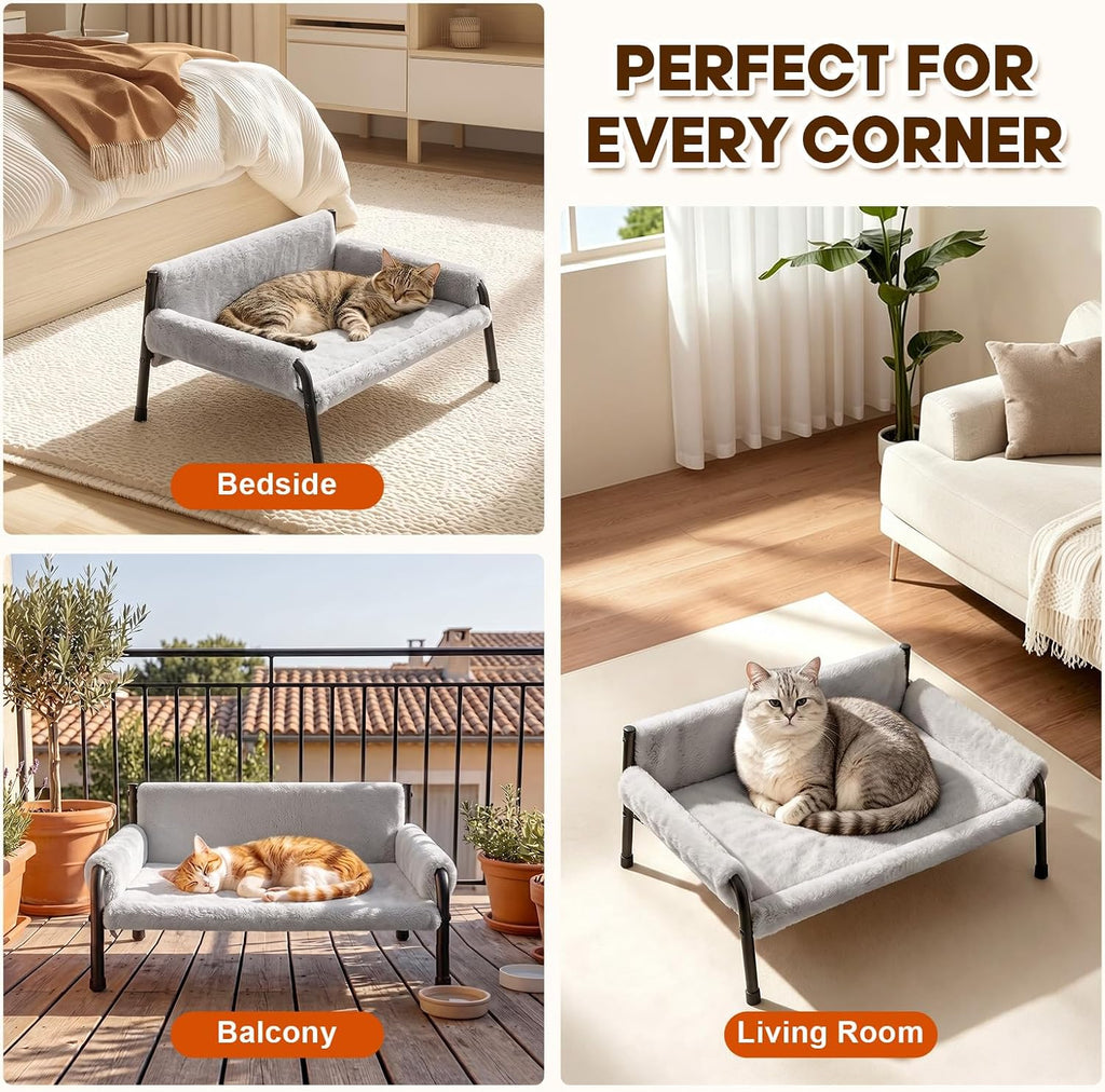 Elevated Cat Couch Bed for Indoor Cats, Metal Frame Cat Sofa Up to 60 Lbs