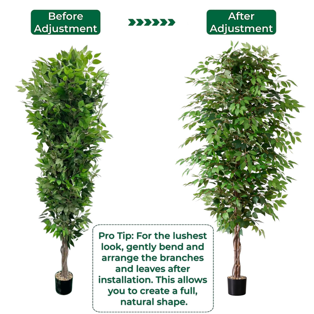 7FT Artificial Ficus Tree, Realistic Faux Banyan Tree with Lush Leaves