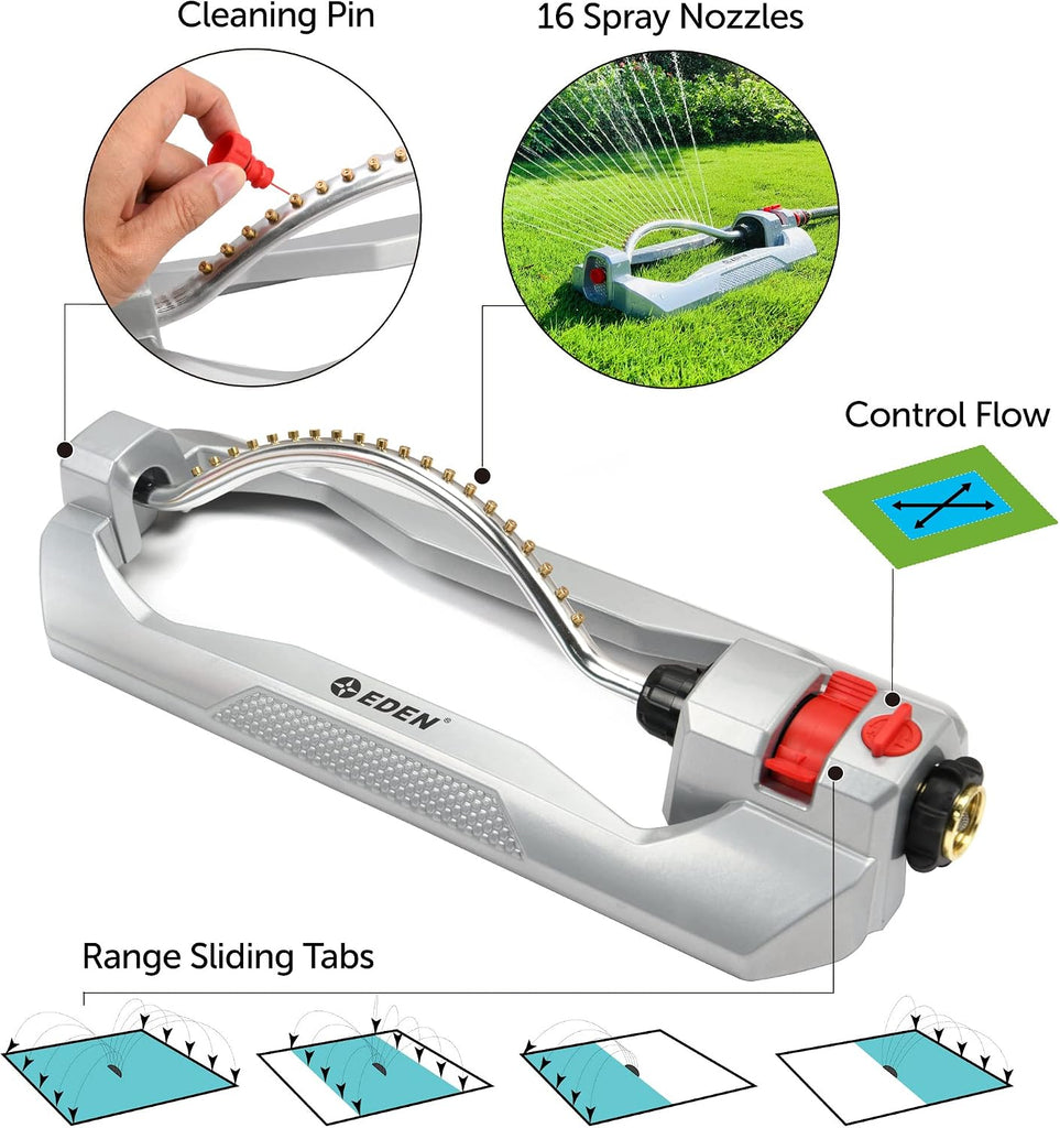 Metal 2-Way Oscillating Sprinkler for Lawn and Garden w/Quick Connect Starter Set