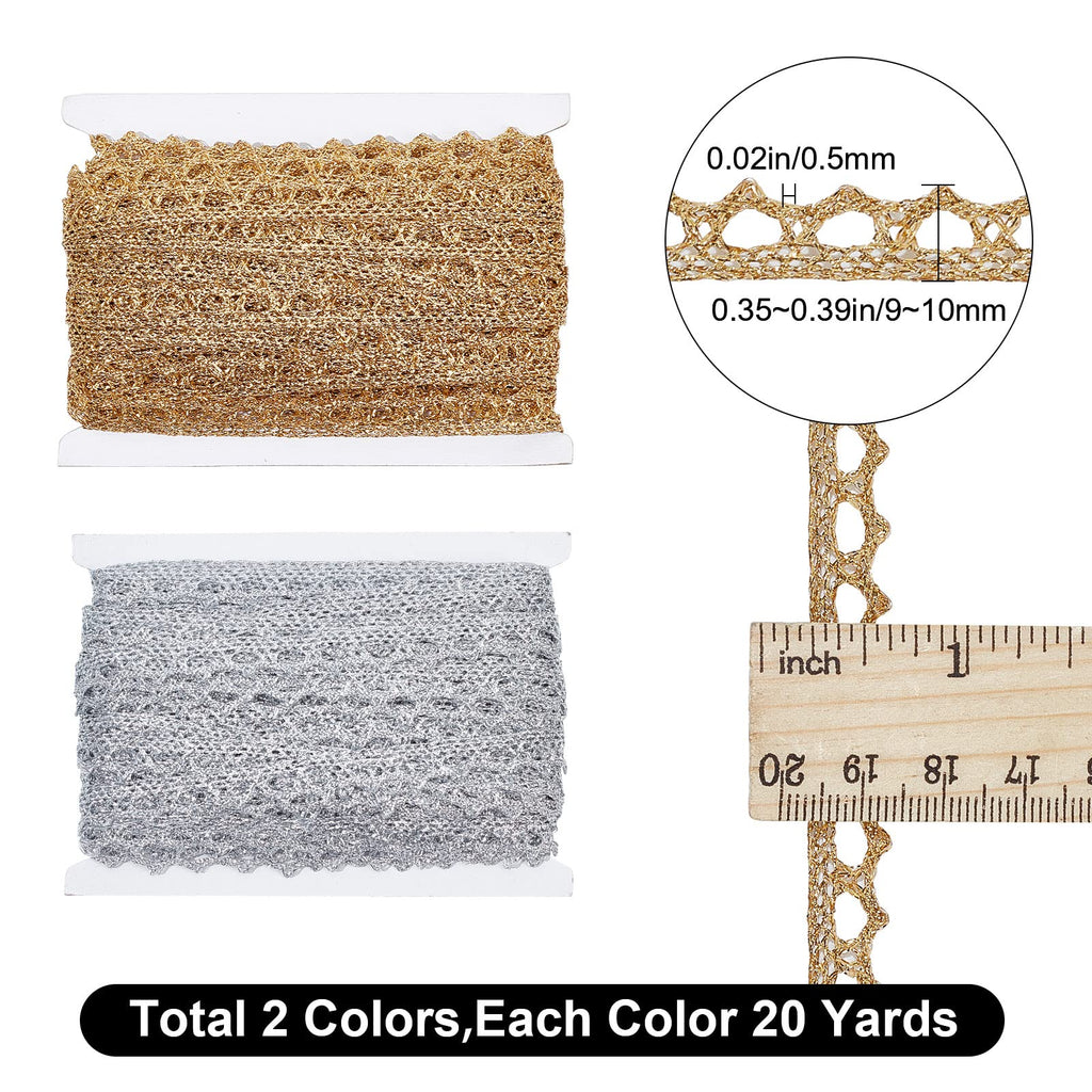 Metallic Braid Lace Trim Gold Silver Fabric Fringe Ribbons Glitter Woven Trimmings Edge Decorated Gimp Shiny - 40Yds