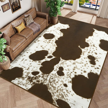 Faux Cowhide Rugs Bedroom, 8x10 Cow Print Area Rug | Machine Washable Non-Slip Stain Resistant Rug Premium Western