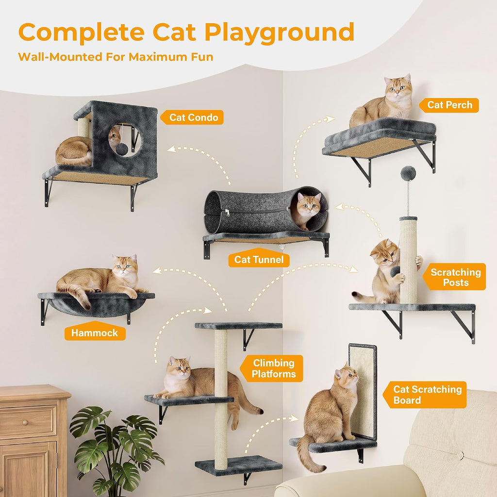 8-in-1 Cat Wall Shelves, Cat Wall Furniture Set