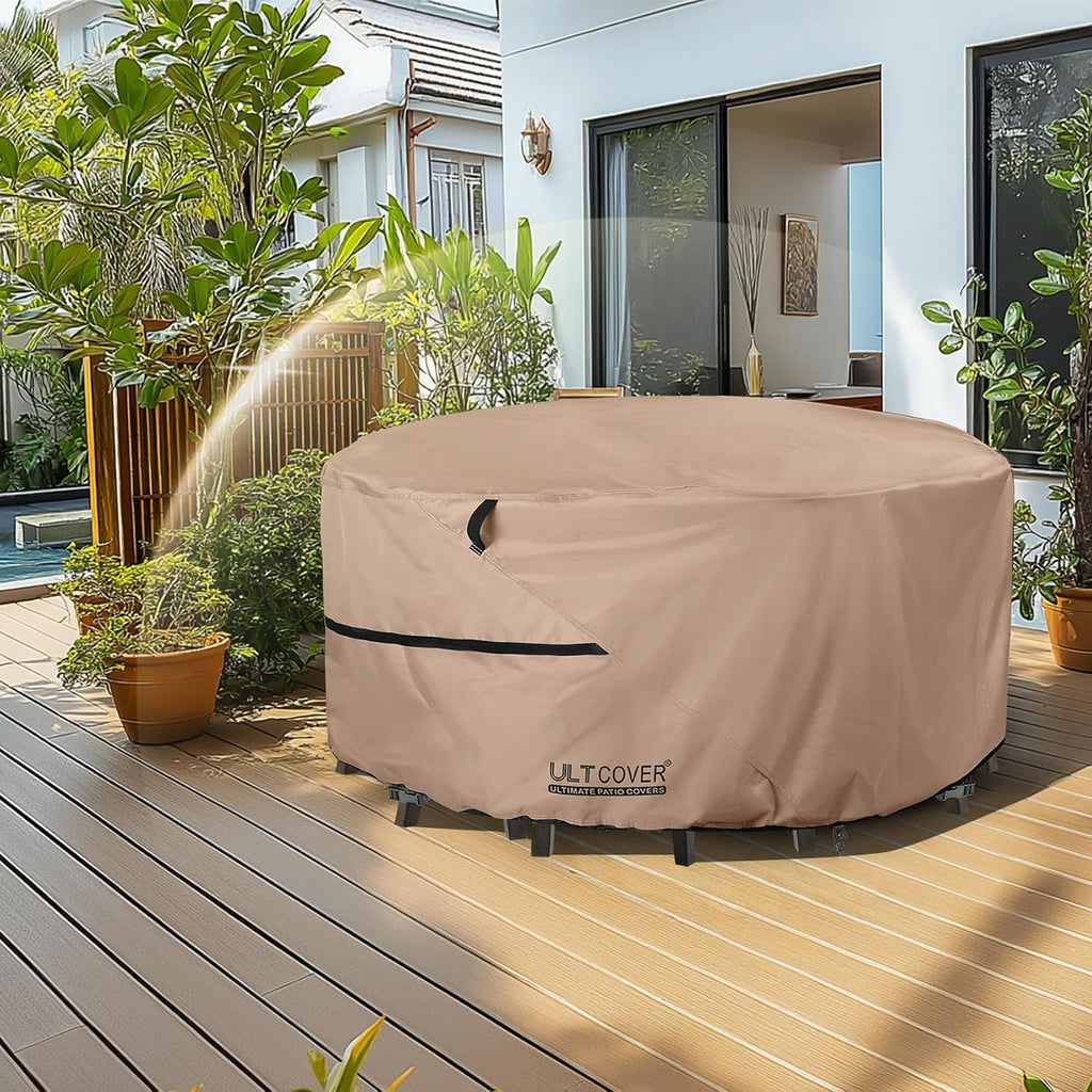 Round Patio Furniture Cover - Outdoor Waterproof Table with Chair Set Cover 92 inch