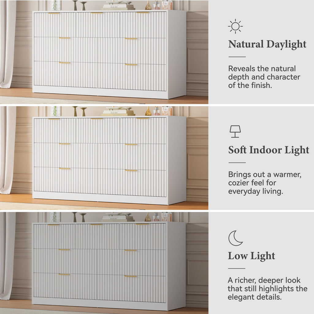 55" Wide Fluted with 7 Drawers, White