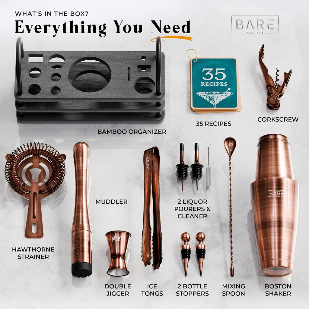 Mixology Bartender Kit Bar Set | 14-Piece Cocktail Shaker Set | Martini Barware Mixing Tools Bartending | 35 Recipe - Set of 14