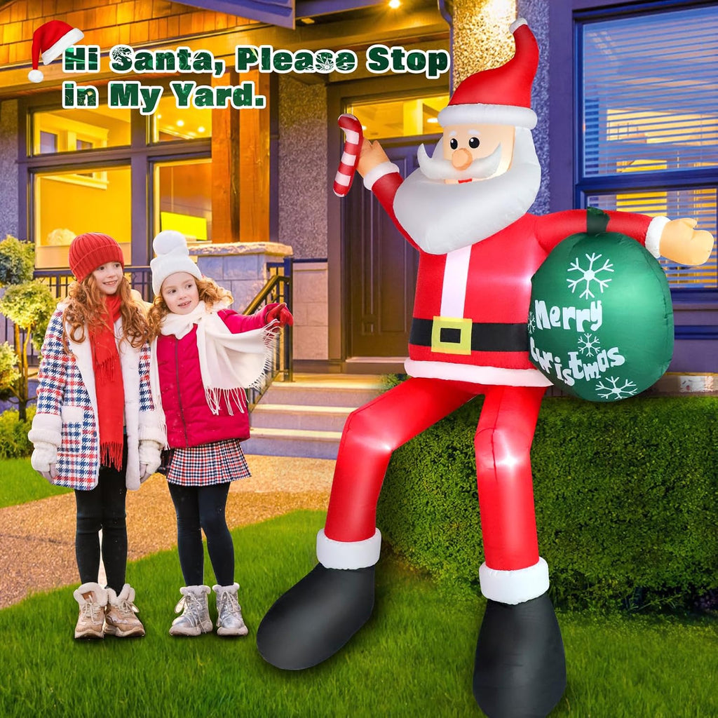8 FT Christmas Inflatable Santa Claus Outdoor Decorations, Blow up Sitting Santa Claus with Gift Bag, Climbing Santa