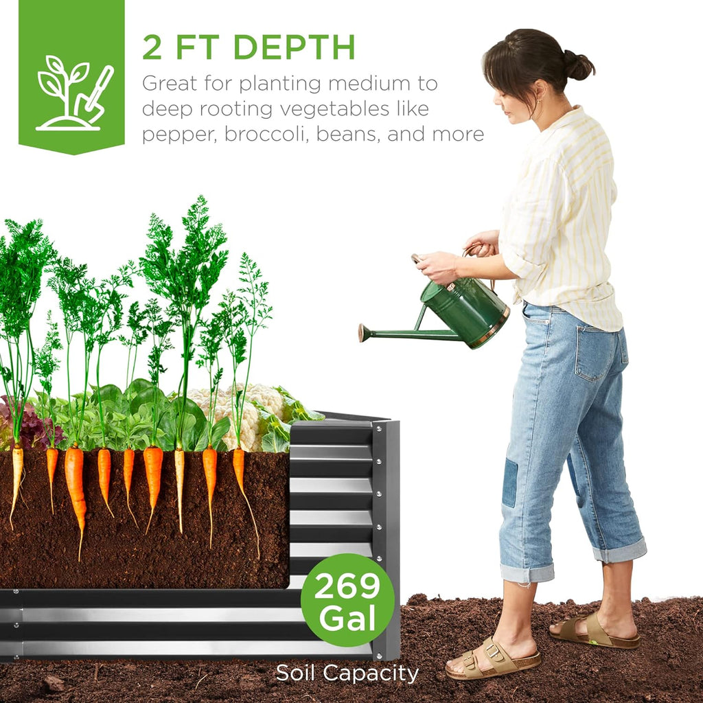6x3x2ft Outdoor Metal Raised Garden Bed, Deep Root Box Planter for Vegetables, Flowers, Herbs, 269 Gallon Capacity