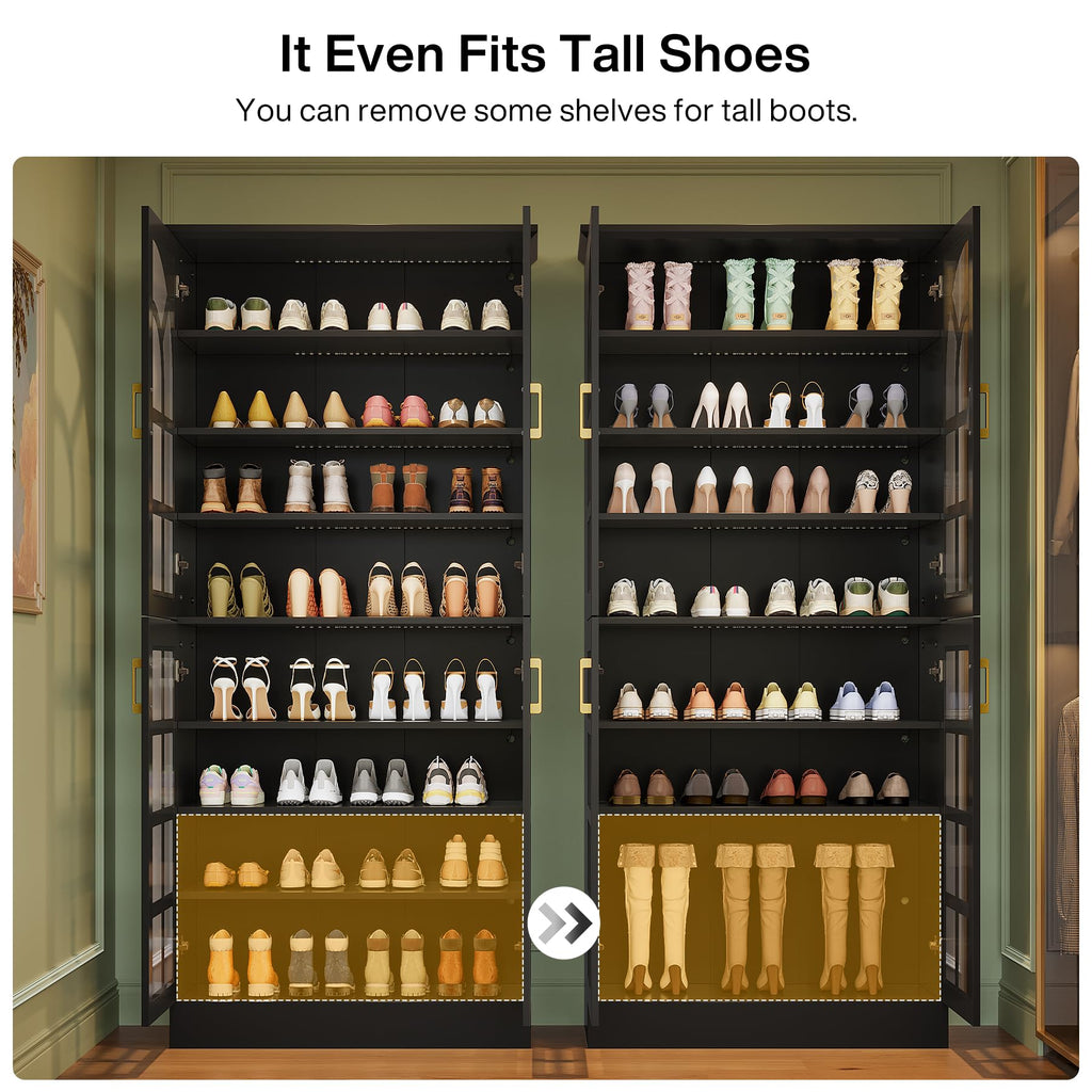 Tall Shoe Cabinet with Doors & Led Light, 8-Tier, Modern