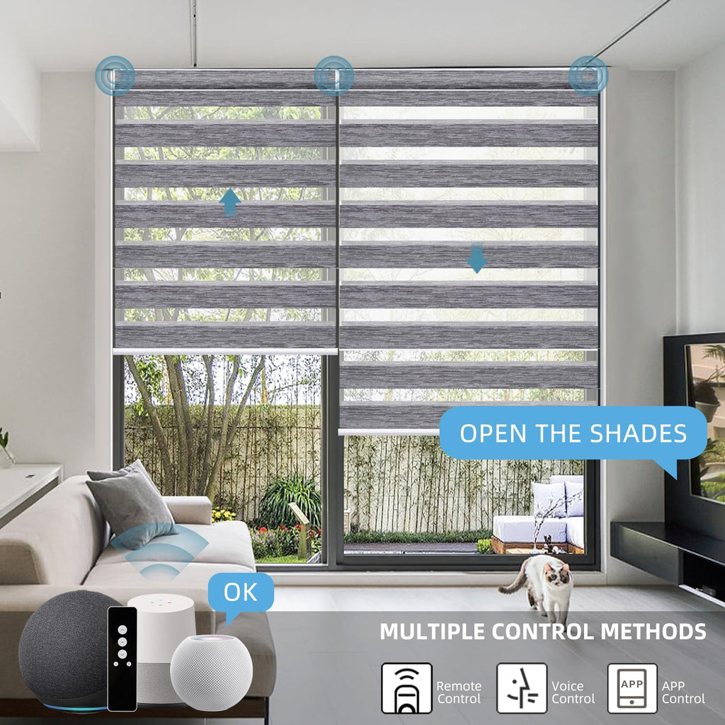 Motorized Zebra Blinds with Remote Control, Gorgeous Light Grey