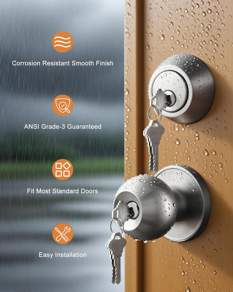 Keyed Alike Entry Knobs and Single Cylinder Deadbolt Lockset, Front Door Lock Set Exterior Door Knob with Deadbolt