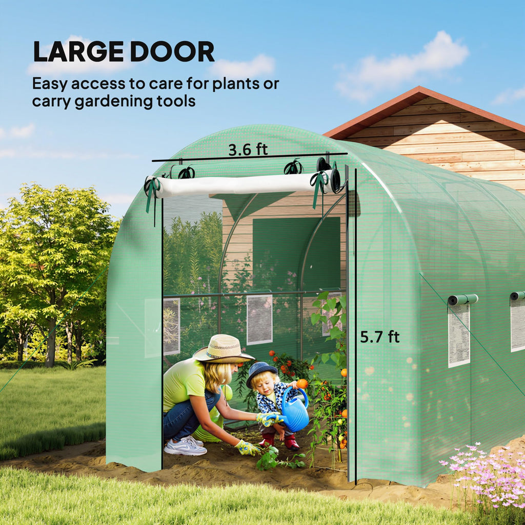 14.6'x6.5'x6.6' Hoop House Greenhouse with 2 Support Rods Green