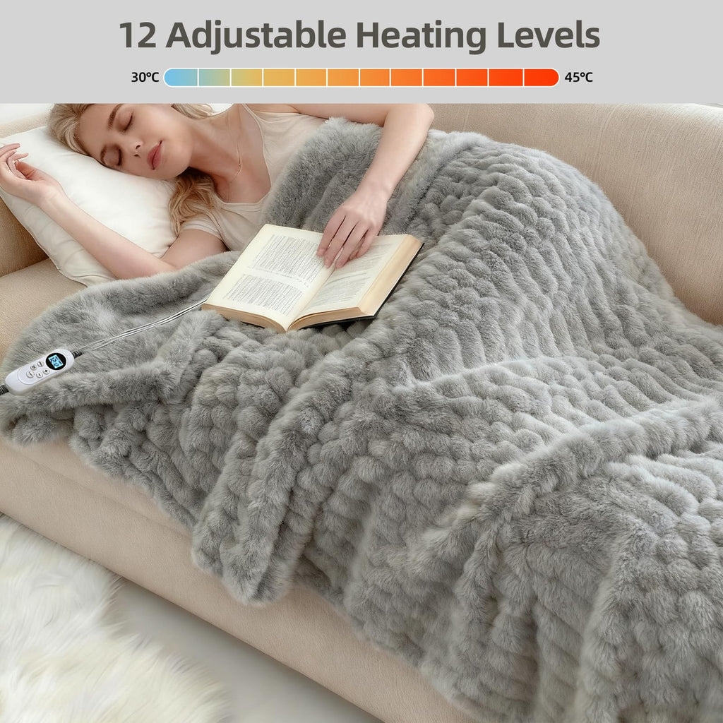 Heated Blanket Flannel Blanket Throw, 50"X 60"Electric Heating Blanket with ETL & FCC & 12 Heating Levels & Auto Shut