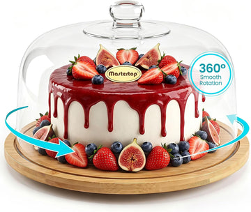 2 IN 1 Cake Stand with Dome Lid,360° Rotation,12" Round Cake Holder