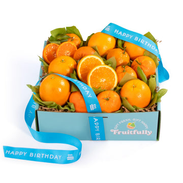Birthday Citrus Gift Basket - Fresh Navel Oranges & Satsuma Mandarins with Happy Birthday Ribbon
