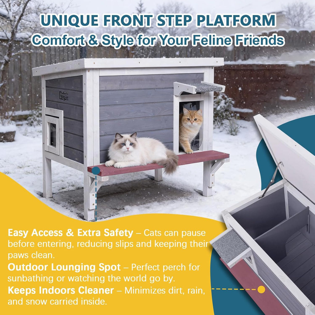Outdoor Cat House, Weatherproof Shelter for Ferrel Cats, Dogs, Small Pets, Wooden Small Cage with Elevated Floor, PVC