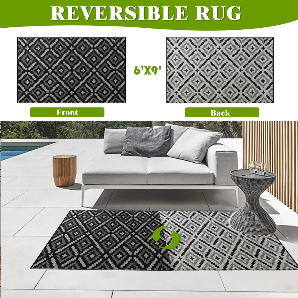 Outdoor Rug Waterproof, Reversible Outdoor Plastic Straw Rug