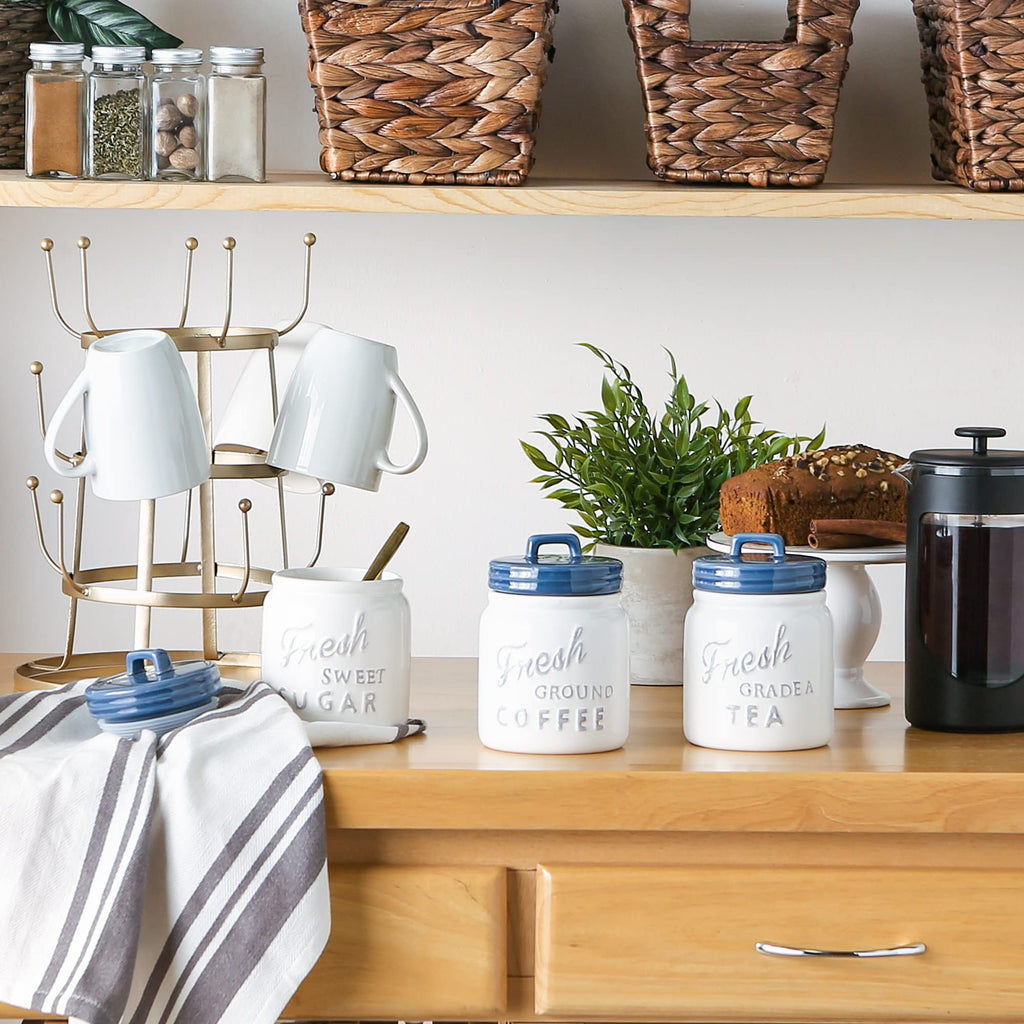 Kitchen Accessories Collection Ceramics, Jar Canister Set, Blue, 3