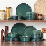 Plates and Bowls Sets for 6, 18 Pieces Green Dinnerware SetsModern Stoneware Dishes Set, Dishwasher and Microwave Safe