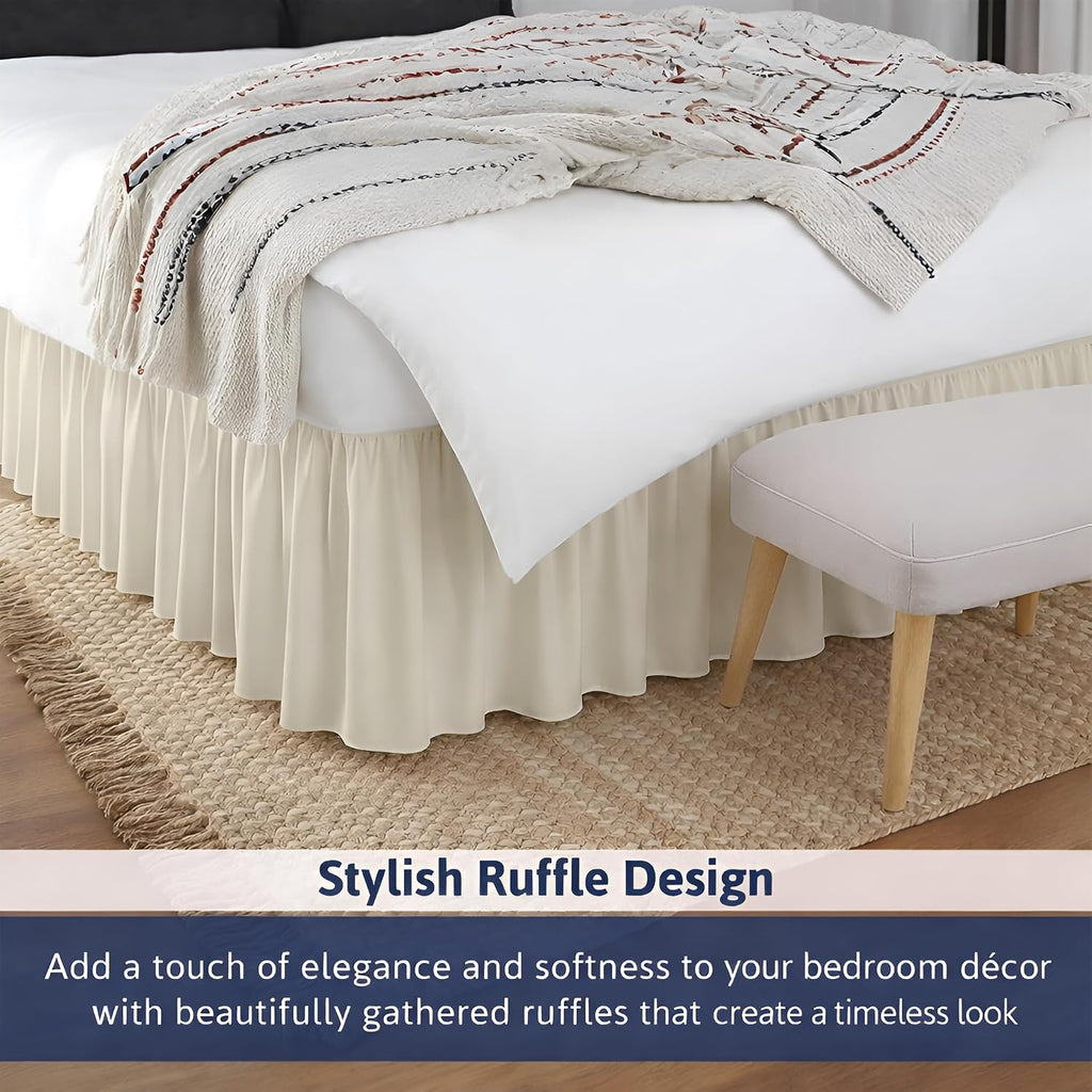 King Size Ruffled Bed Skirt - 24 inch Drop Dust Ruffle Bedskirt with Split Corners, Easy Fit Platform Design Bed