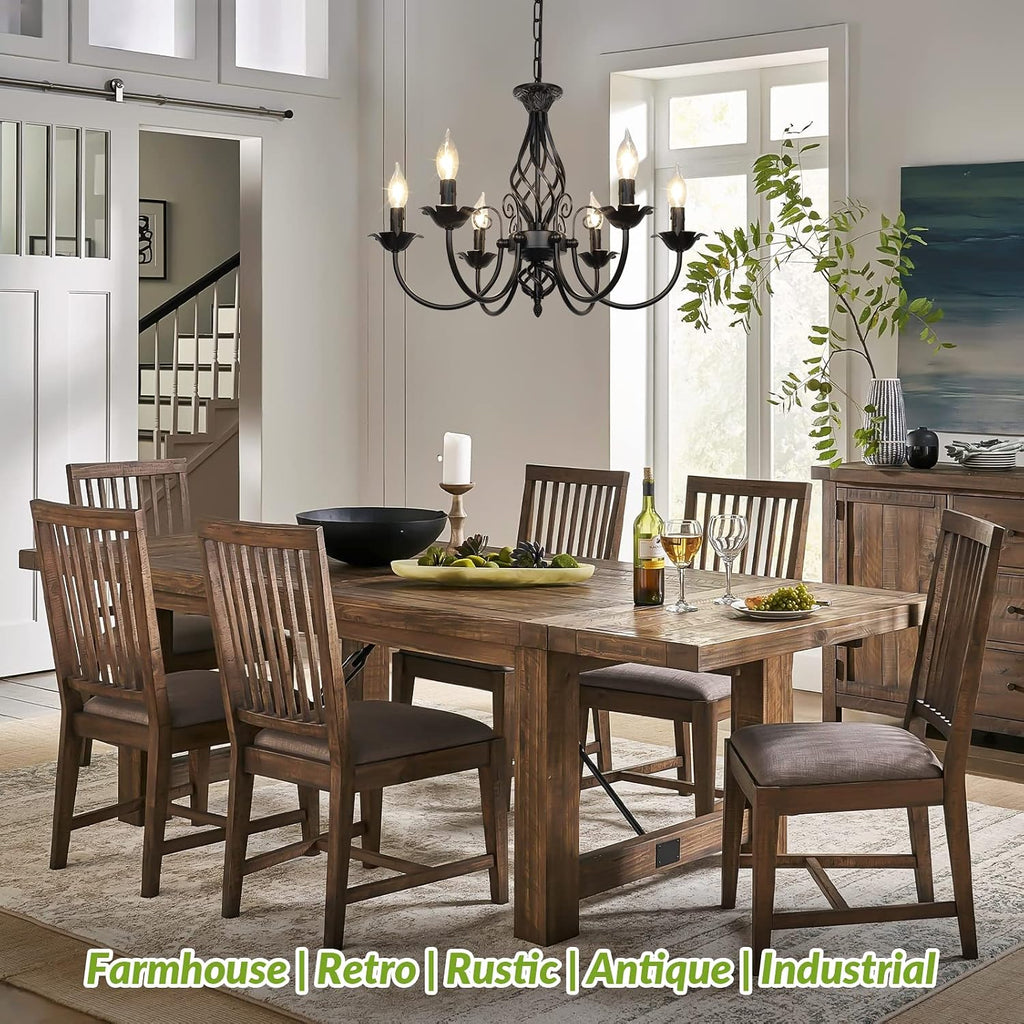 6-Light Farmhouse Candle Chandelier for Living Room, Rustic Industrial Pendant Ceiling Light fixture