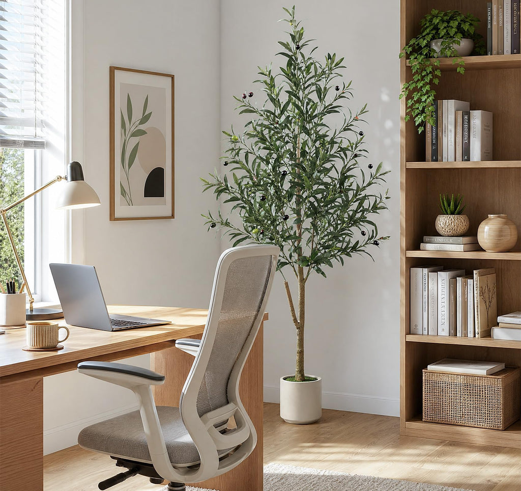 5FT Olive Trees Artificial Indoor, Faux Olive Tree with White Planter