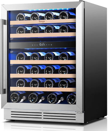 Wine Fridge Cooler - 24 Inch Dual Zone Wine Fridge Hold 52 Bottles, 40-65°F Wine