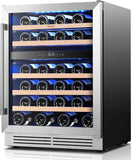 Wine Fridge Cooler - 24 Inch Dual Zone Wine Fridge Hold 52 Bottles, 40-65°F Wine