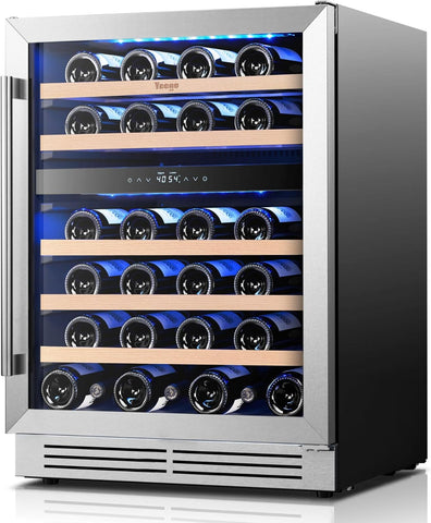 Wine Fridge Cooler - 24 Inch Dual Zone Wine Fridge Hold 52 Bottles, 40-65°F Wine