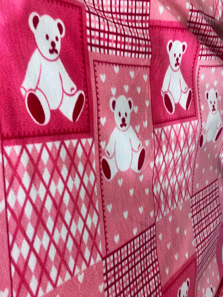 Teddy Bear Fuchsia Blocks Anti Pill Animal Theme Fleece Fabric, 60" Inches Wide - Sold By The Yard (FB)