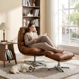 Modern Swivel Lounge Chair and Ottoman — Brown Faux Leather