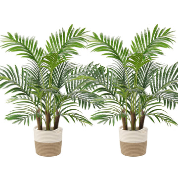 Artificial Palm Silk Tree Plant 2.5ft Fake Tropical Bonsai Plants 30 Inch with Black Plastic Pot for Outdoor Indoor