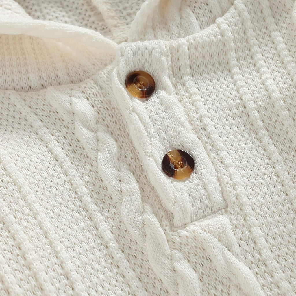 Infant Boys Girls Knit Sweater Romper Baby Toddlers Long Sleeve Hooded Button Up Winter Outfits with Pocket