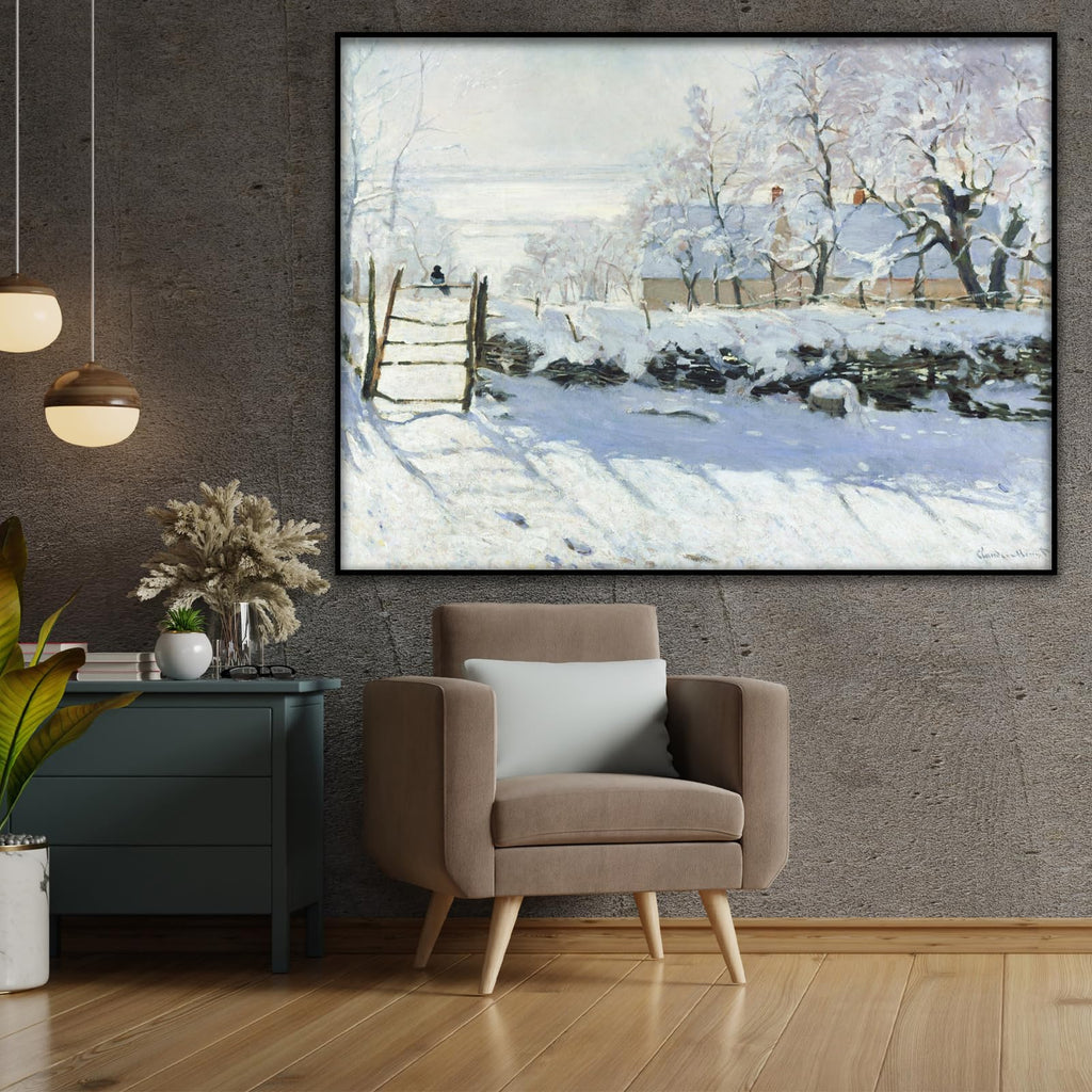 Claude Monet Canvas Wall Art - The Magpie Giclee Print Poster - World Classic Art Reproductions - Famous
