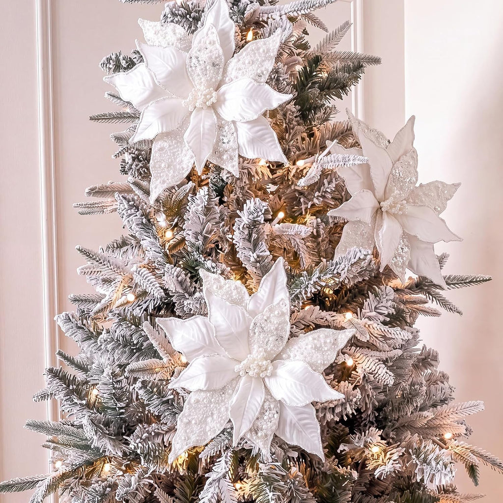 6 Pcs Large Pearl Christmas Poinsettia Ornaments