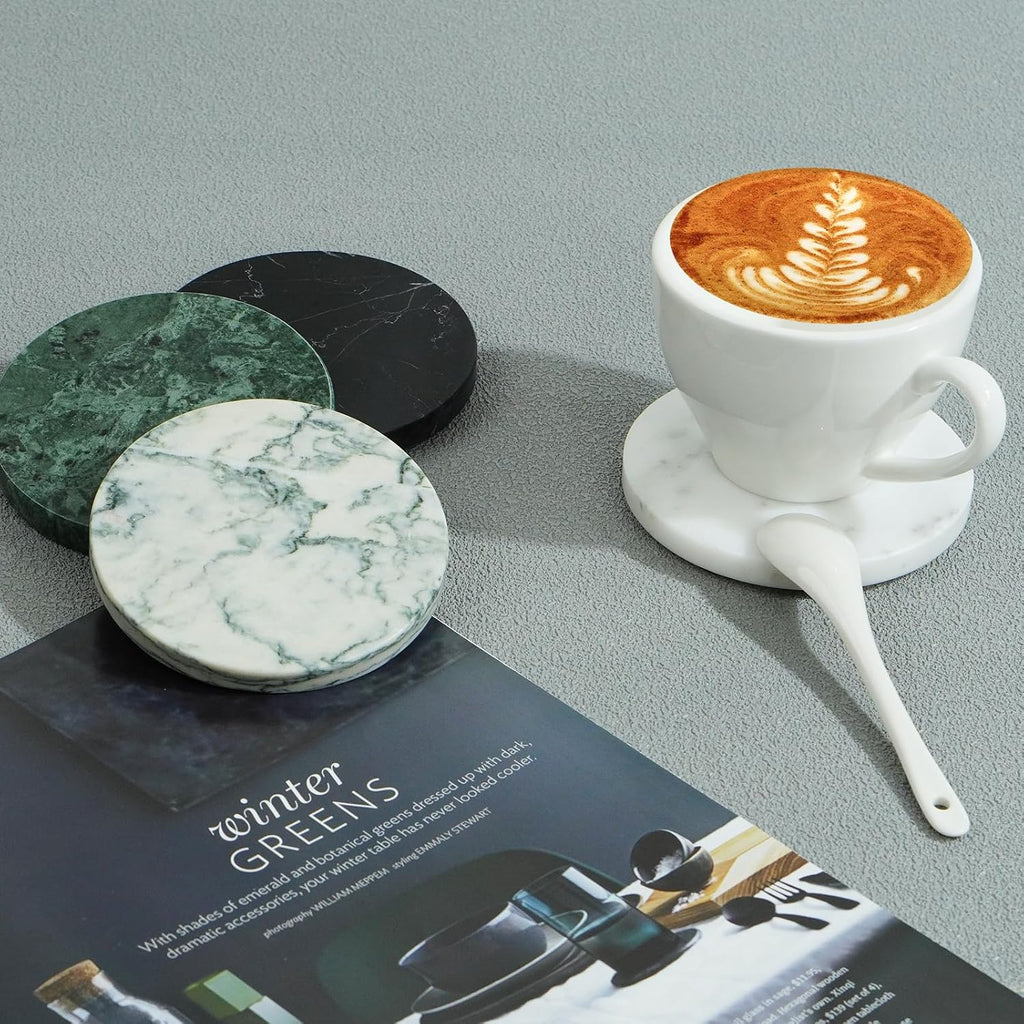 Natural Marble Coaster Round Coasters,3.9" Stone Coaster - Set of 4