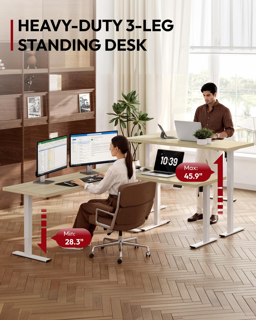 Electric L-Shaped Corner Standing Desk with Drawer, 63x55