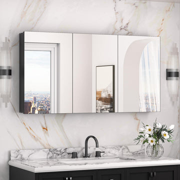 48" x 26" Black Medicine Cabinet Mirror, Freely Adjustable Shelves