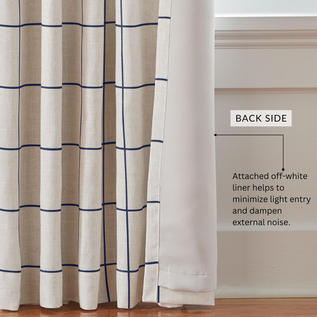 Brighton Windowpane Plaid Blackout Window Curtain Panel, Indigo - 52" W x 84" L