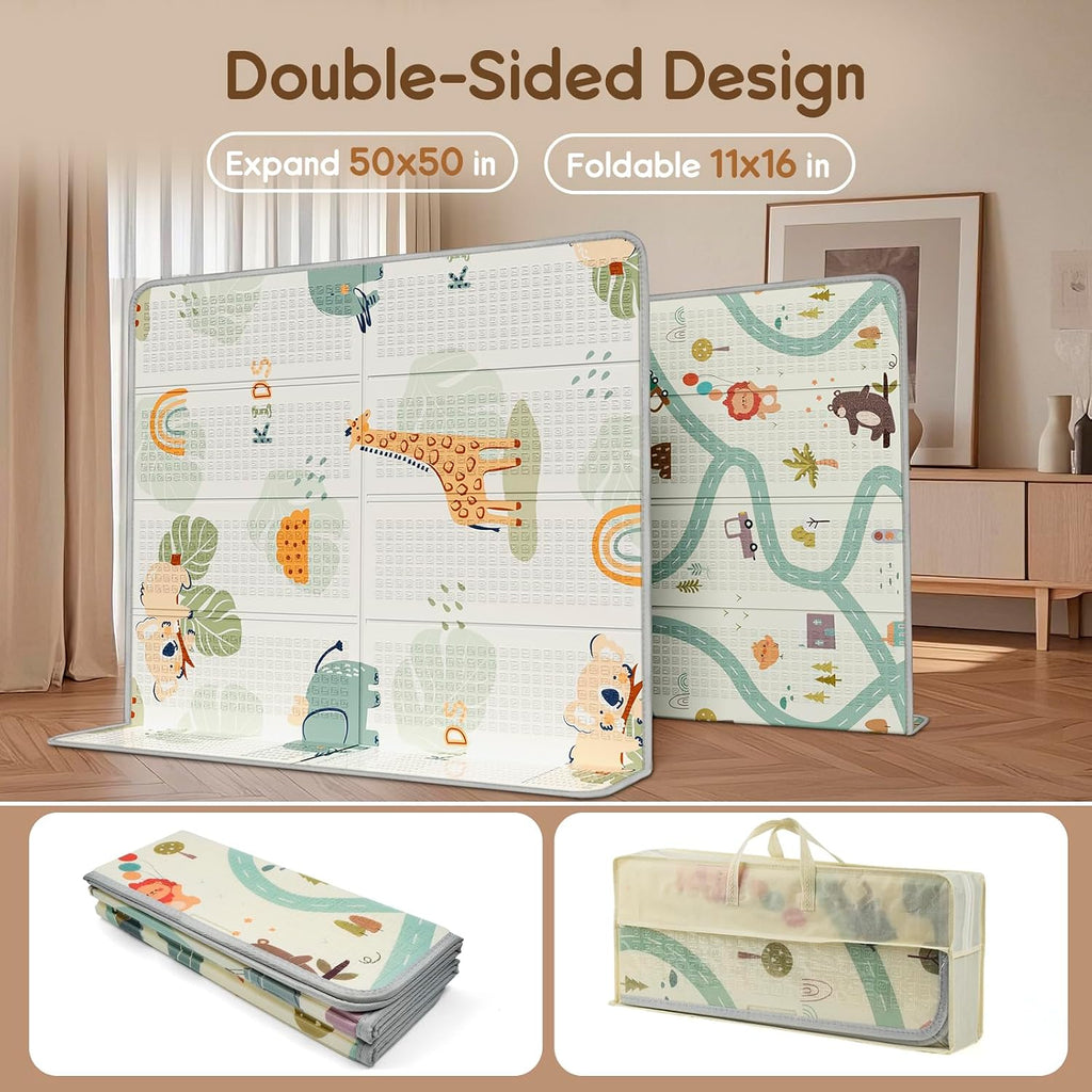 Foldable Baby Play Mat for Floor, Baby Floor Mat for Crawling, Reversible Waterproof & Non-Toxic Baby Foam Playmat